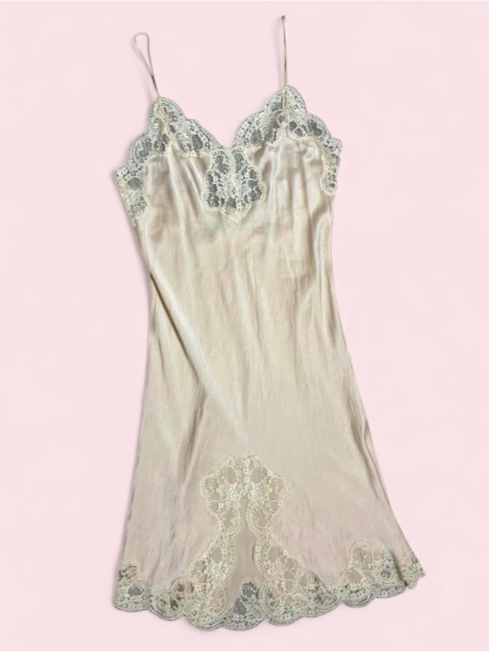 Vintage Victoria's Secret Cream Lace-Trim silk Slip